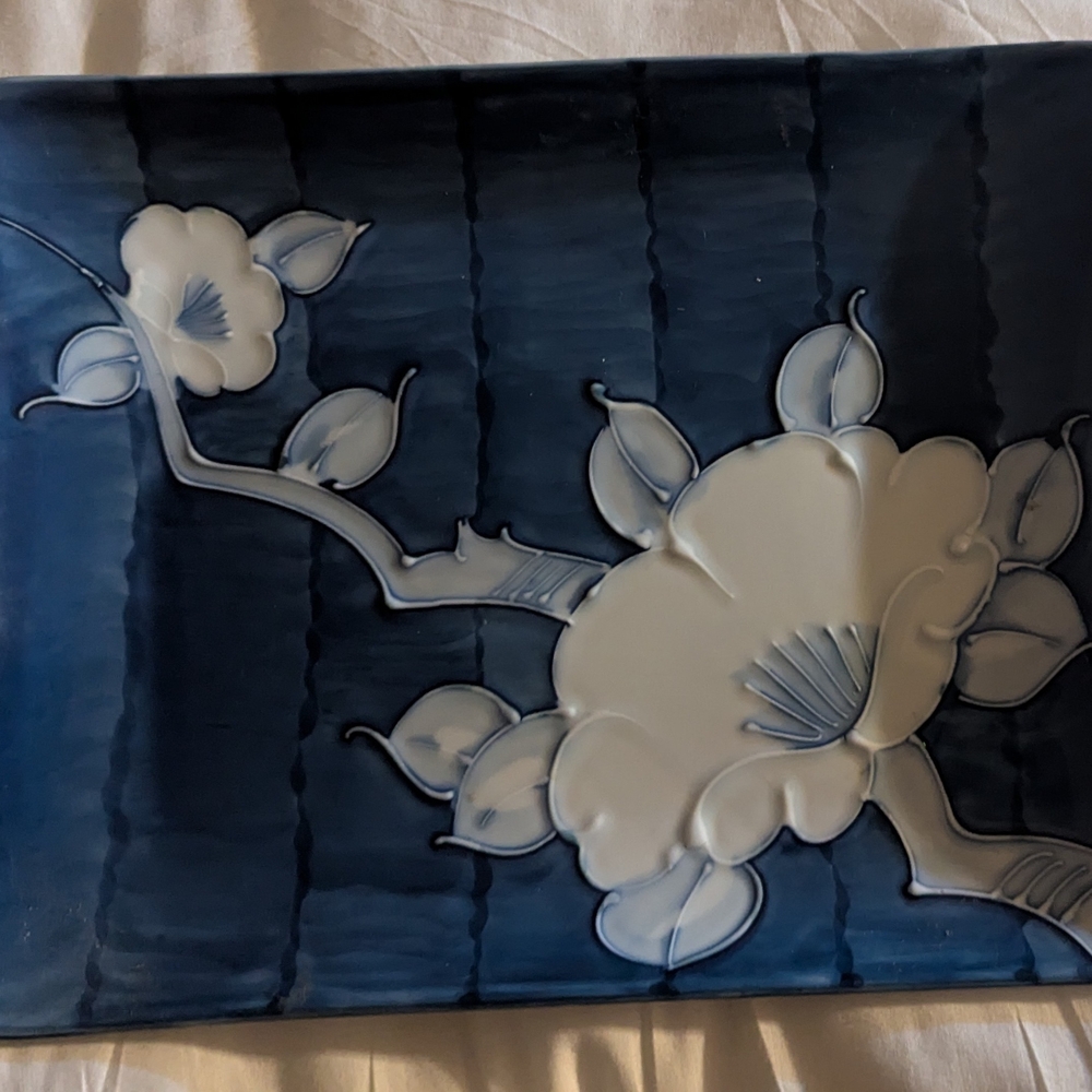 Elegant Blue and White Floral Art Plate
